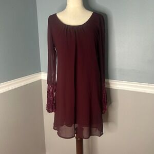 Davina Burgundy Dress Bell Lace Sleeve Long Sleeve Party Dress‎